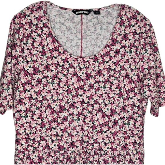 Lands' End Fit & Flatter Gathered Skirt Ditzy Floral Dress - Multi - M 10-12 - Picture 3 of 10